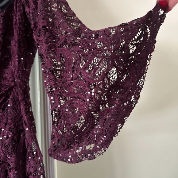 SD Collection Eggplant Lace Long sleeve Dress with Sequins (Size 16) - Picture 4 of 8
